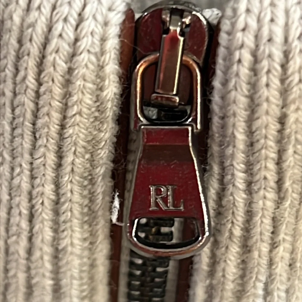 Polo Golf Ralph Lauren Merino Wool Beige Mock collard 1/4 Zip PullOver‎ Men XL